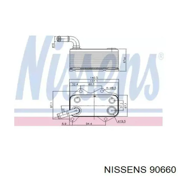 90660 Nissens Радіатор масляний (холодильник), під фільтром