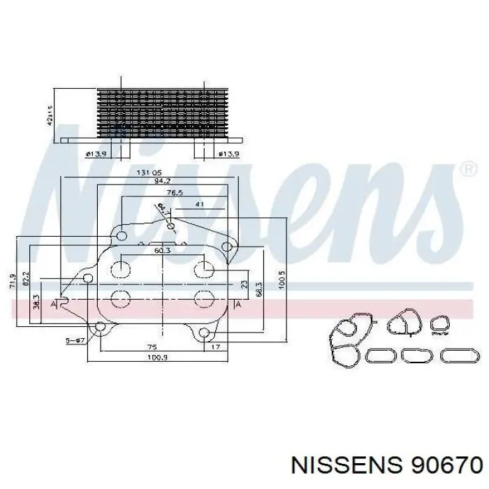 90670 Nissens радіатор масляний (холодильник, під фільтром)