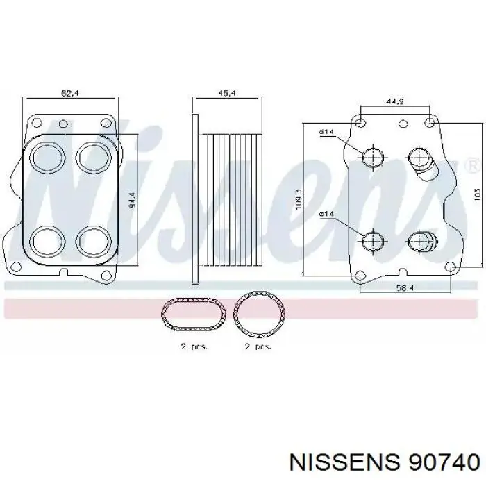 90740 Nissens радіатор масляний (холодильник, під фільтром)