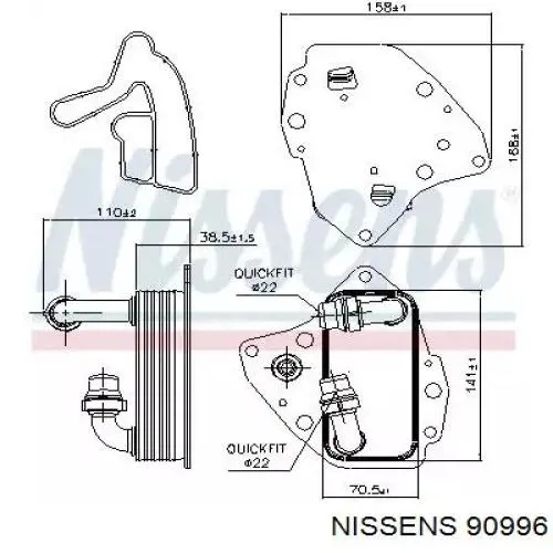 Радіатор масляний (холодильник), під фільтром 90996 Nissens