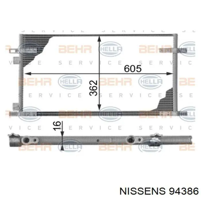 Радіатор кондиціонера 94386 Nissens