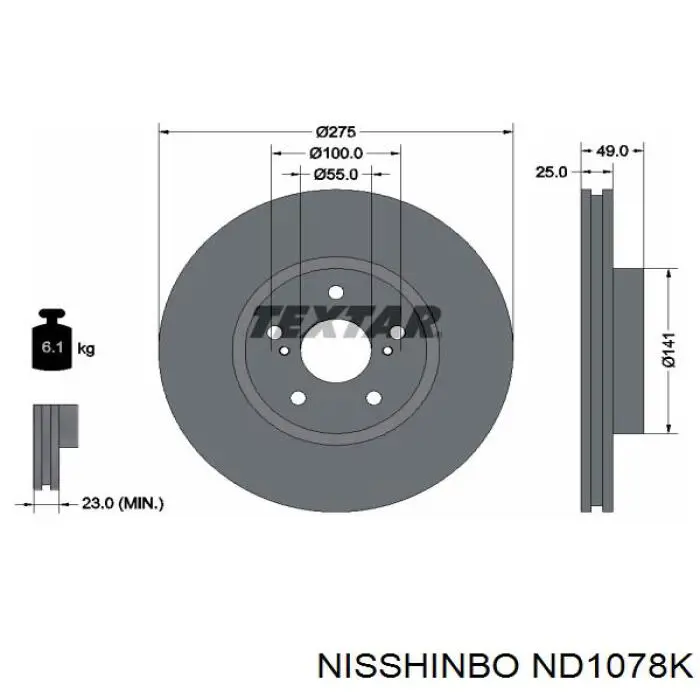 Диск гальмівний передній ND1078K Nisshinbo