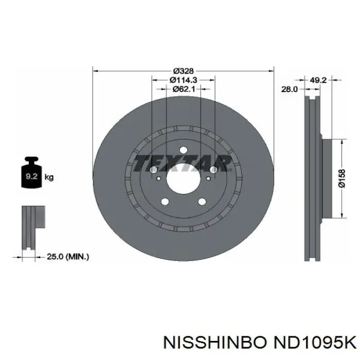 ND1095K Nisshinbo Гальмо дискове переднє