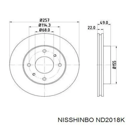 Диск гальмівний передній ND2018K Nisshinbo