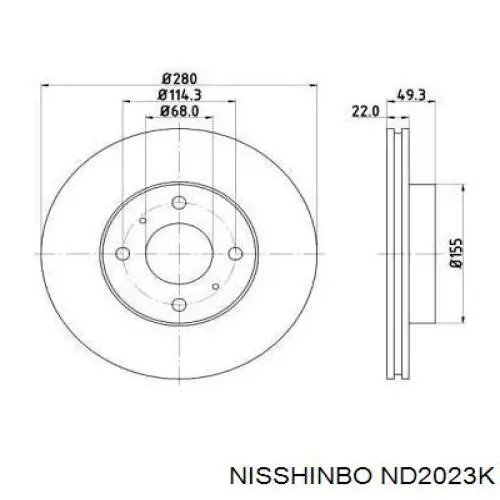 Диск гальмівний передній ND2023K Nisshinbo