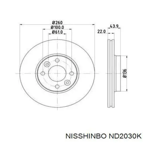 ND2030K Nisshinbo Гальмо дискове переднє