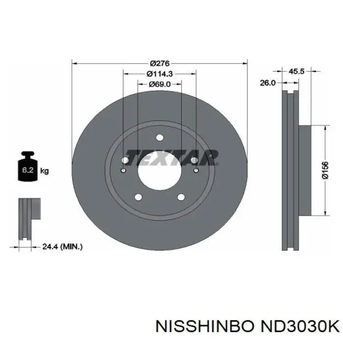 Диск переднього гальма Nisshinbo ND3030K ціна, від 40.02 USD