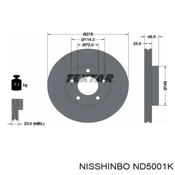 Диск переднього гальма Nisshinbo ND5001K ціна, від 43.53 USD