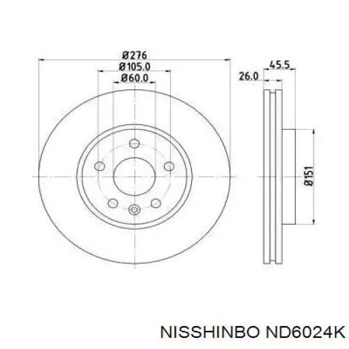 Диск гальмівний передній ND6024K Nisshinbo