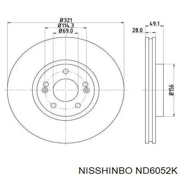 Диск переднього гальма Nisshinbo ND6052K ціна, від 39.01 USD