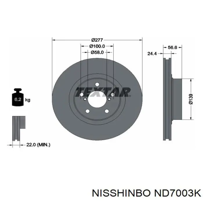 Диск переднього гальма Nisshinbo ND7003K ціна, від 39.62 USD
