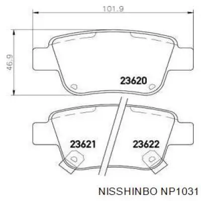 NP1031 Nisshinbo Колодки гальмівні задні, дискові