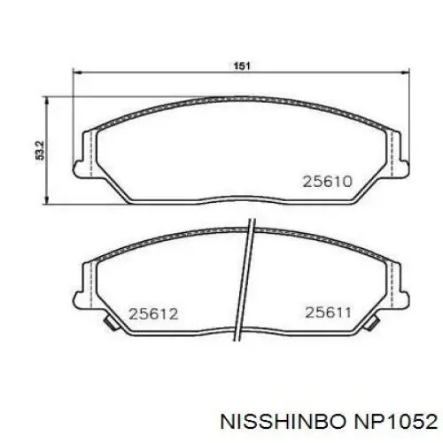 NP1052 Nisshinbo Передні гальмівні колодки