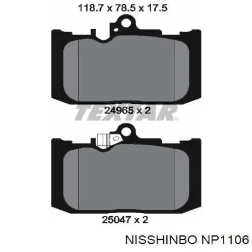 NP1106 Nisshinbo колодки гальмівні передні, дискові