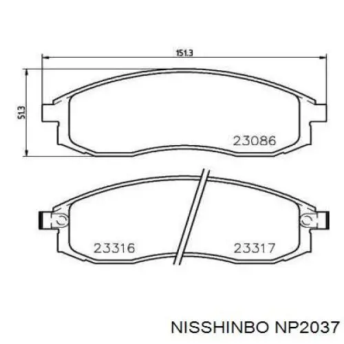 Колодки гальмівні передні, дискові NP2037 Nisshinbo