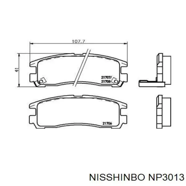 NP3013 Nisshinbo колодки гальмові задні, дискові