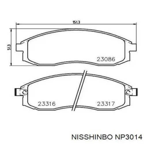 Колодки гальмівні передні, дискові NP3014 Nisshinbo