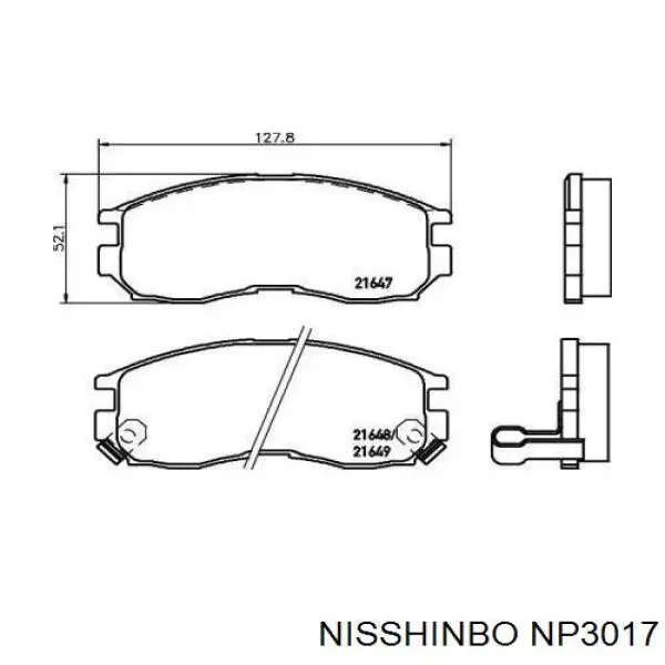 NP3017 Nisshinbo колодки гальмівні передні, дискові