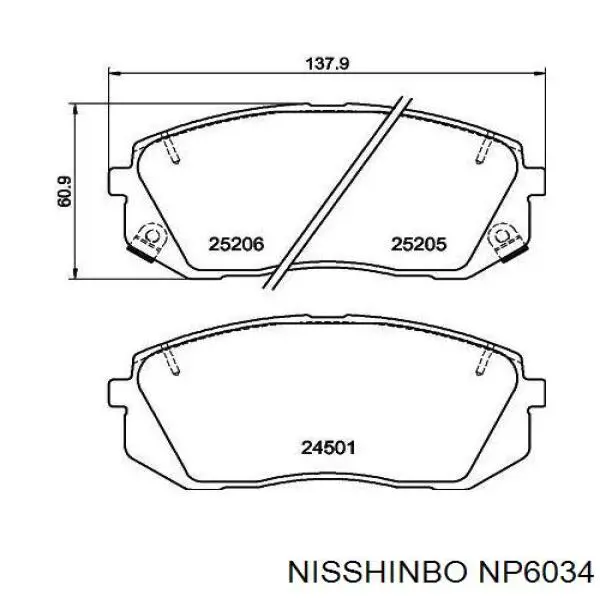 Колодки гальмівні передні, дискові NP6034 Nisshinbo