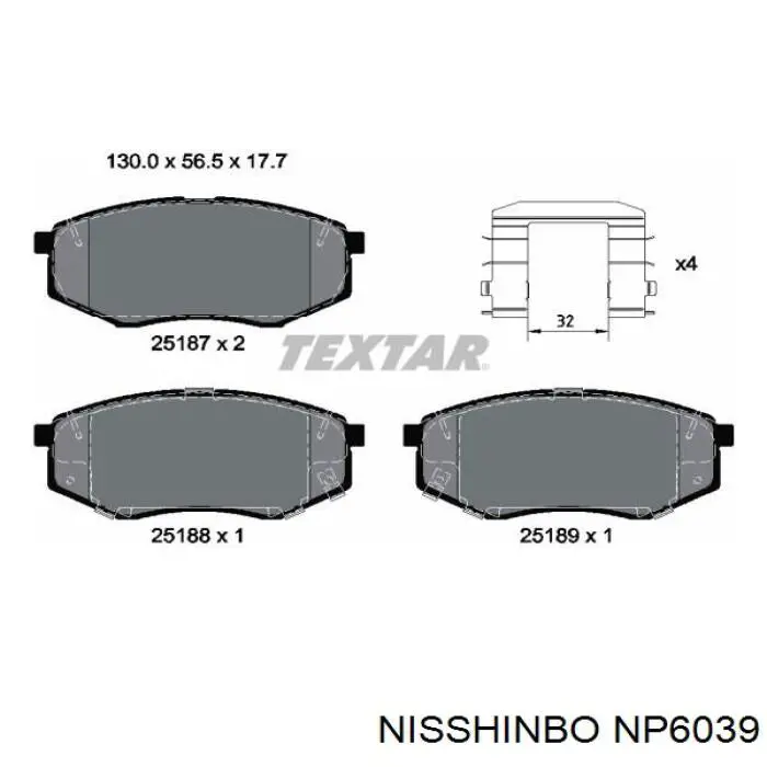 Купити NP6039 Nisshinbo Колодки гальмівні передні, дискові