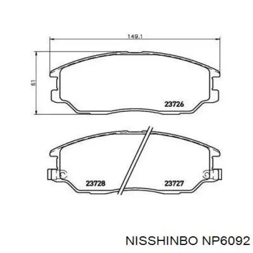 NP6092 Nisshinbo колодки гальмівні передні, дискові