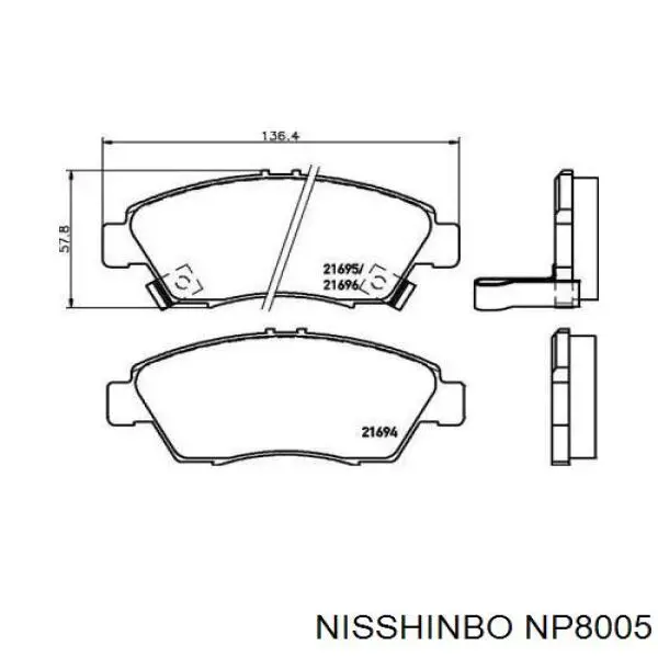 NP8005 Nisshinbo колодки гальмівні передні, дискові