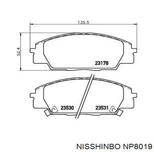 Передні тормозні колодки NP8019 Nisshinbo