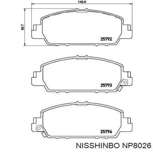 Гальмівні колодки Nisshinbo NP8026 ціна, від 38.69 USD