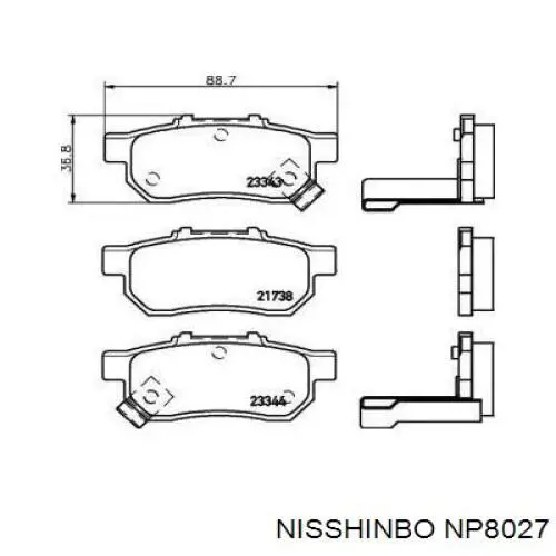 Колодки гальмові задні, дискові NP8027 Nisshinbo