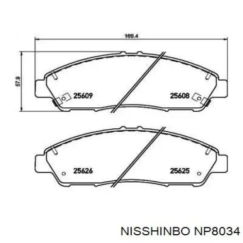 NP8034 Nisshinbo колодки гальмівні передні, дискові