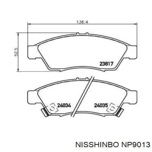 NP9013 Nisshinbo колодки гальмівні передні, дискові