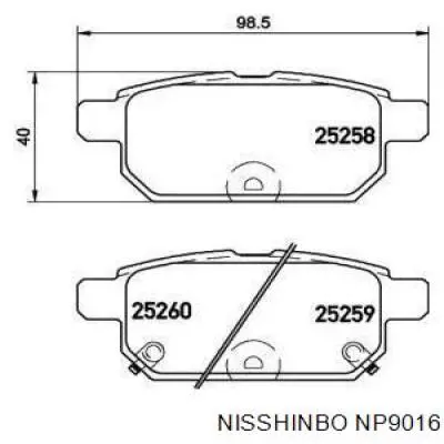 NP9016 Nisshinbo колодки гальмові задні, дискові