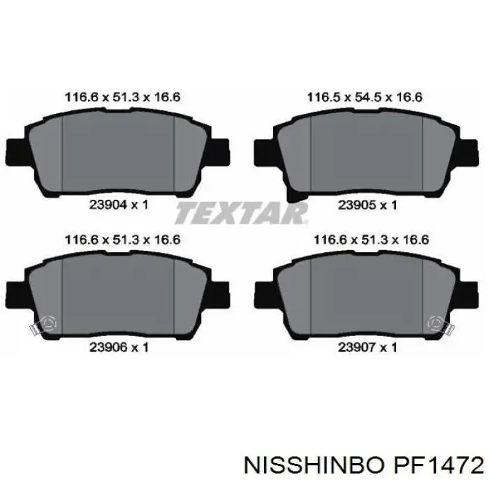 PF1472 Nisshinbo колодки гальмівні передні, дискові