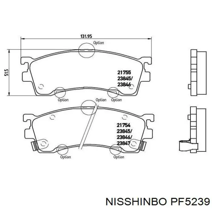 PF5239 Nisshinbo Передні гальмівні колодки