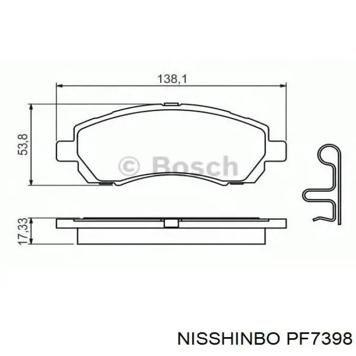 PF7398 Nisshinbo колодки гальмівні передні, дискові