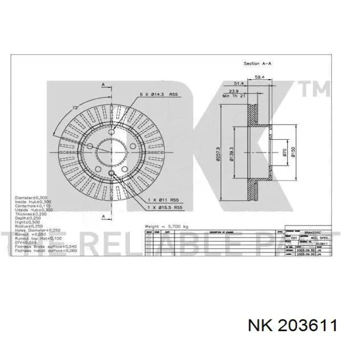 Диск переднього гальма NK 203611 ціна, від 33.07 USD