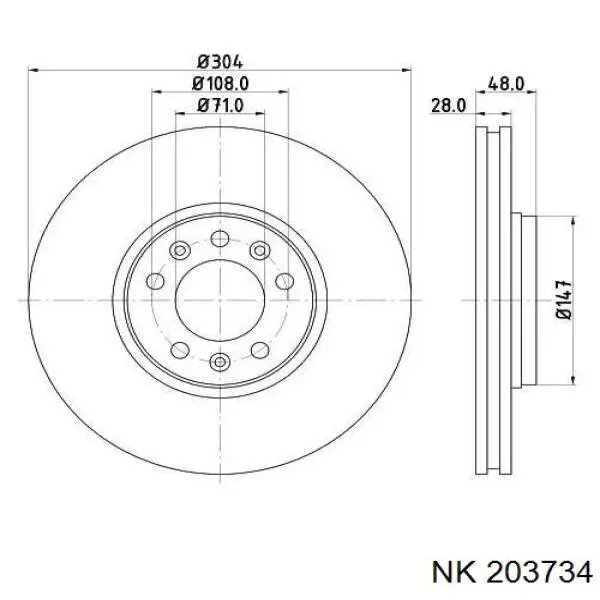 Диск переднього гальма NK 203734 ціна, від 53.73 USD