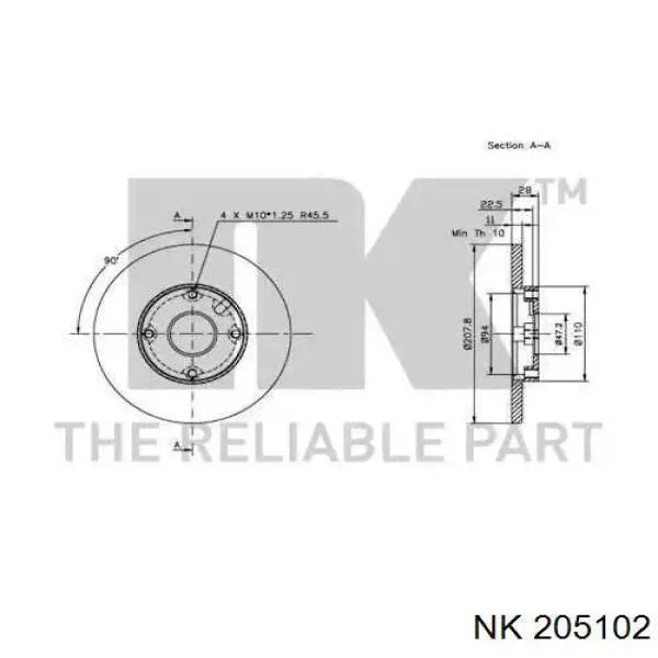 205102 NK диск гальмівний передній