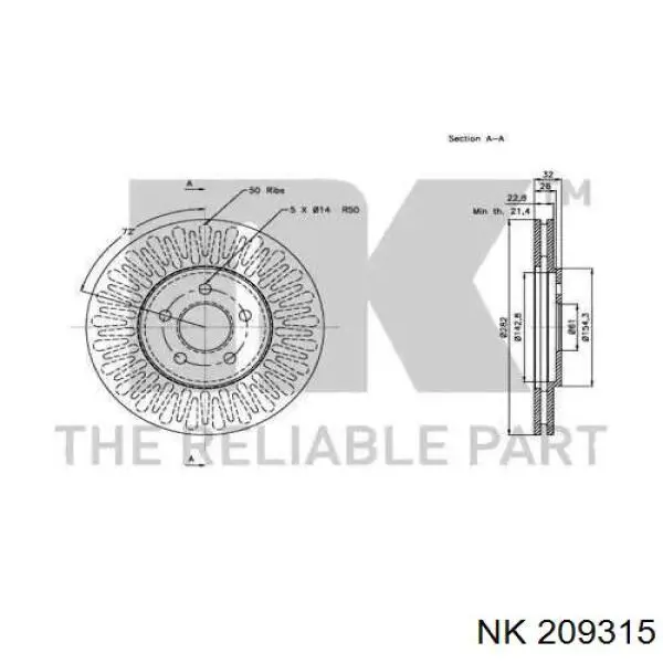 Диск гальмівний передній 209315 NK