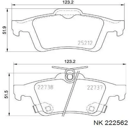 222562 NK Колодки гальмівні задні, дискові