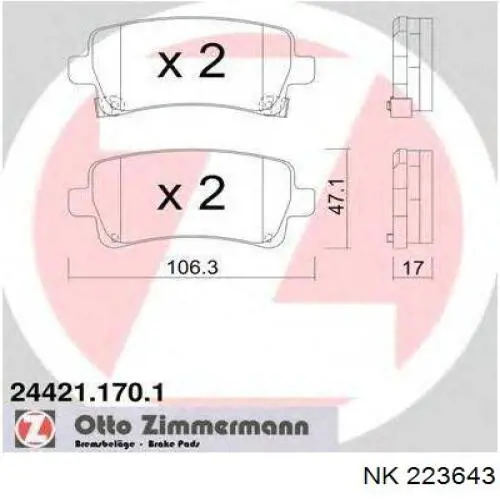 Задні гальмівні колодки NK 223643 ціна, від 21.46 USD