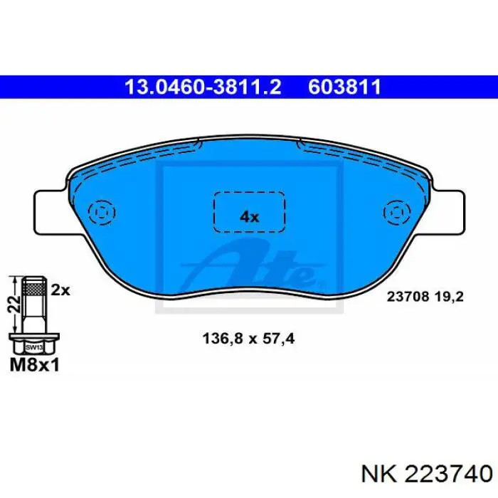 Гальмівні колодки NK 223740 ціна, від 19.25 USD