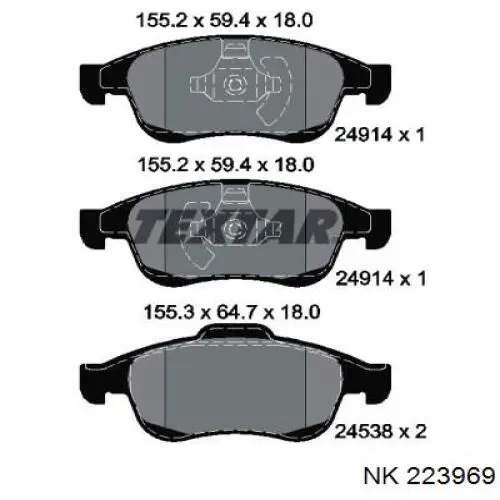 Гальмівні колодки NK 223969 ціна, від 21.91 USD