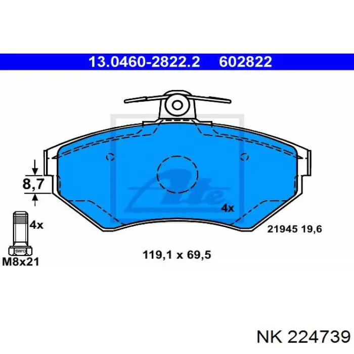 Гальмівні колодки NK 224739 ціна, від 20.50 USD