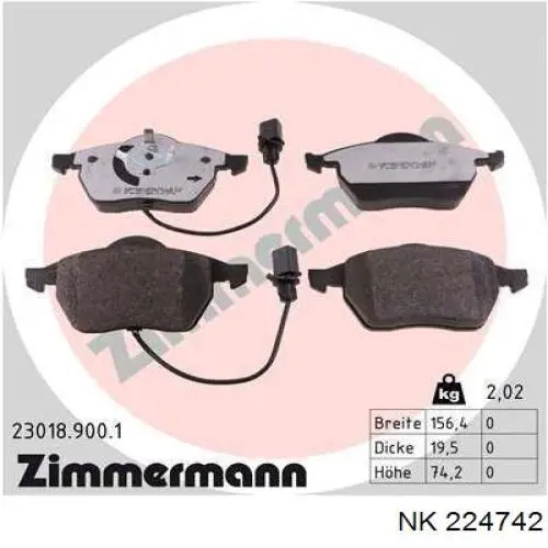 Купити 224742 NK Колодки гальмівні передні, дискові