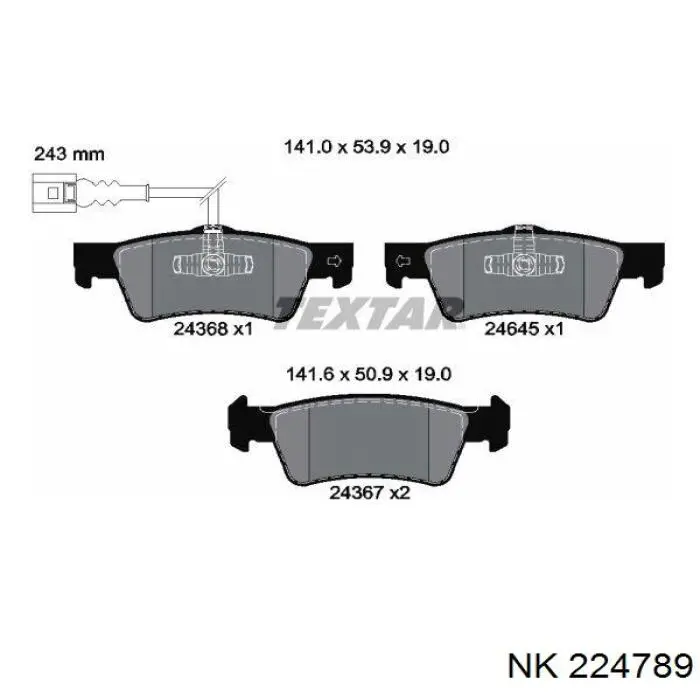 224789 NK Колодки гальмівні задні, дискові