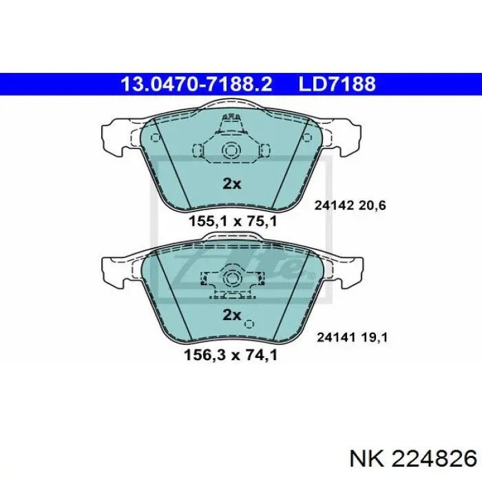 Колодки гальмівні передні, дискові 224826 NK