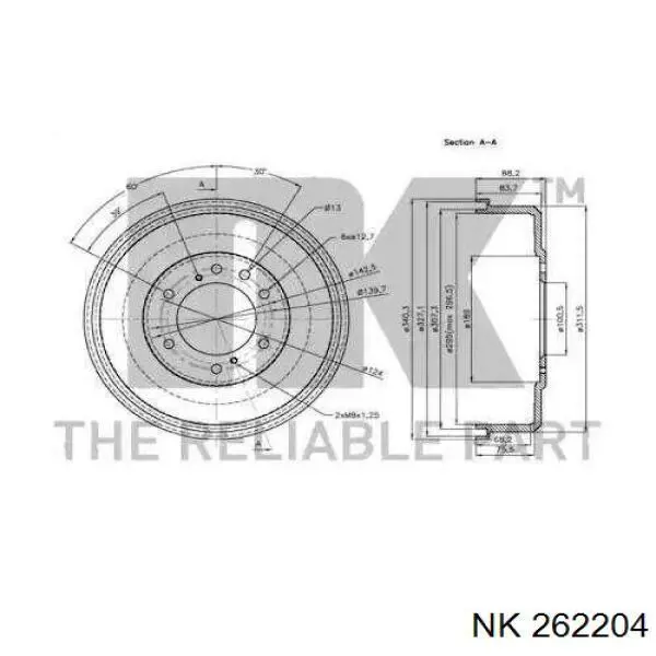 Барабан гальмівний задній NK 262204 ціна, від 55.18 USD