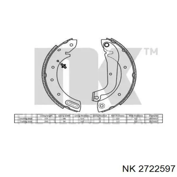 Колодки гальмові задні, барабанні 2722597 NK