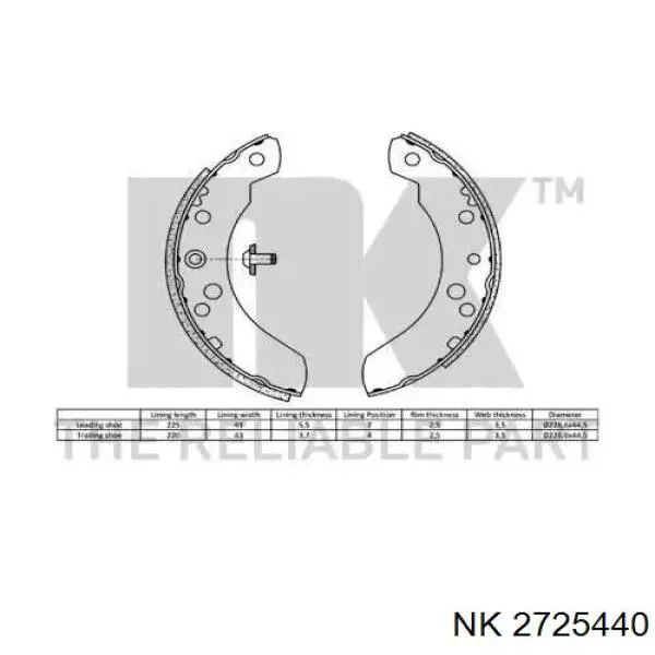 Колодки гальмові задні, барабанні 2725440 NK